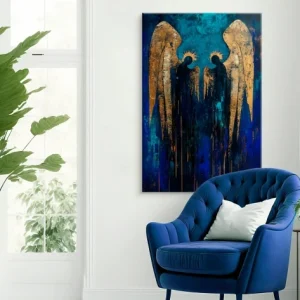 Mistinis mėlynas paveikslas su angelais